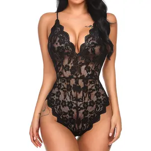 Goddess wardrobe Avidlove Sexy Lingerie for Women Deep V Teddy Sheer Lace Bodysuit Snap Crotch One Piece Babydoll