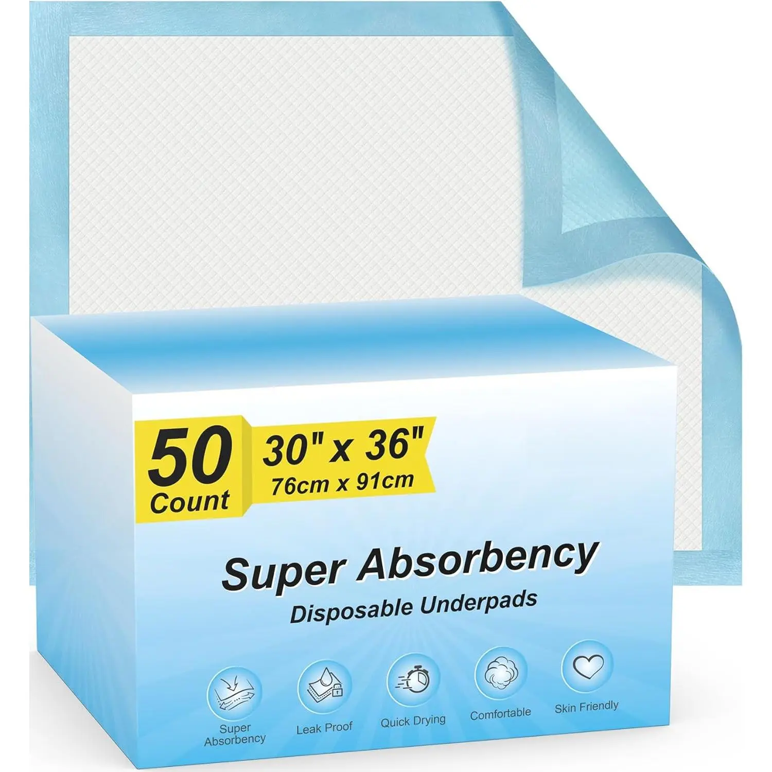 XXL Size Disposable Underpads, Super Absorbent Leakproof Quick-Drying Incontinence Pads for Babies & Adults, 30"x36", 50-Count Multi-Pack, No Warning Applicable, Extra Large