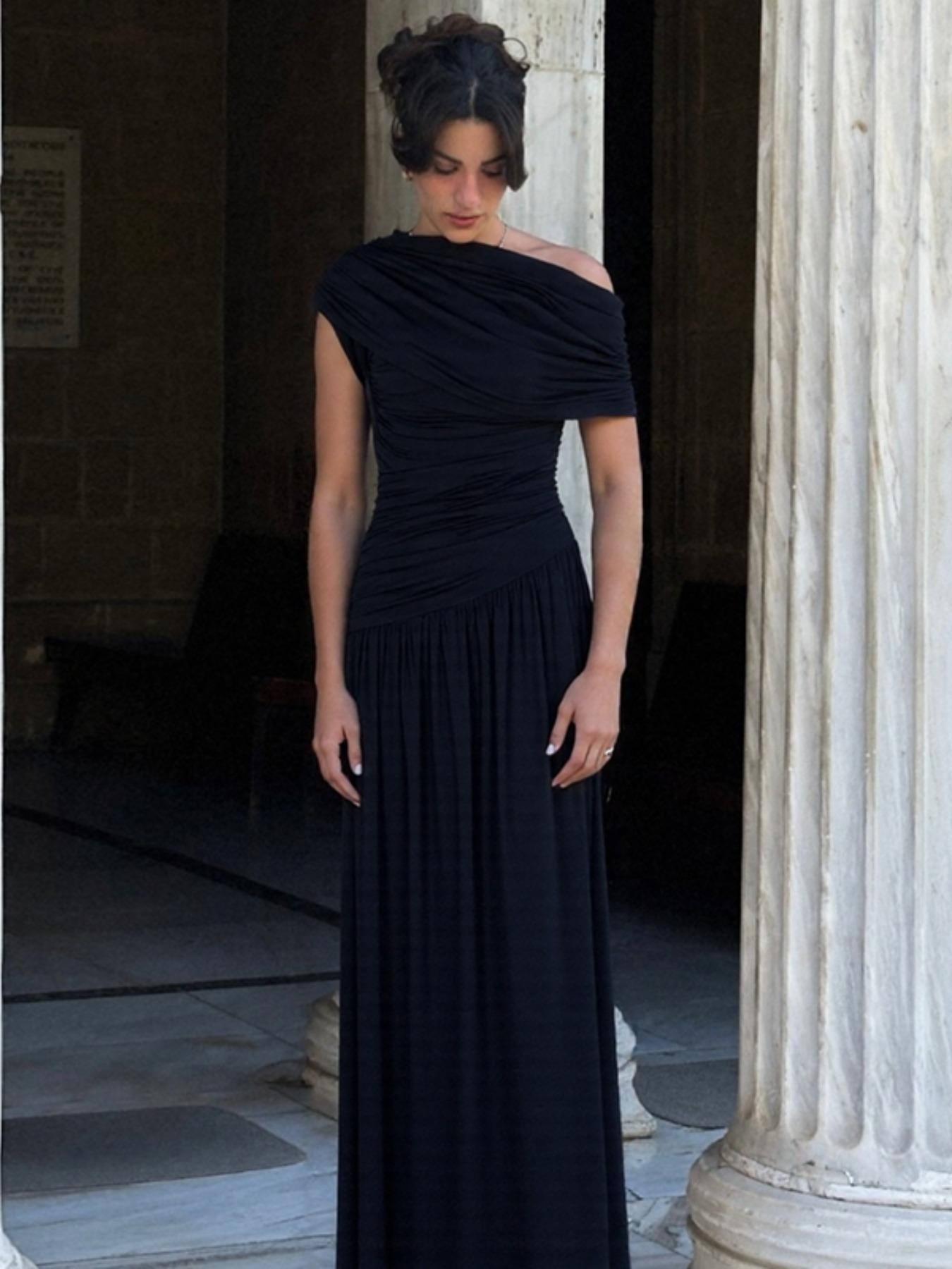 Women's One Shoulder Dress, Elegant Solid Color Dress for Party Club Dating, Evening Party Dresses, Ladies' Summer Clothes