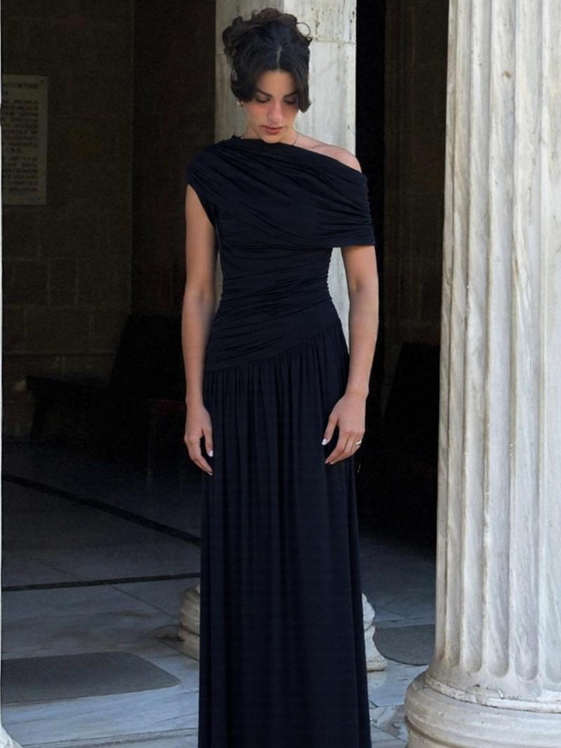 Women's One Shoulder Dress, Elegant Solid Color Dress for Party Club Dating, Evening Party Dresses, Ladies' Summer Clothes