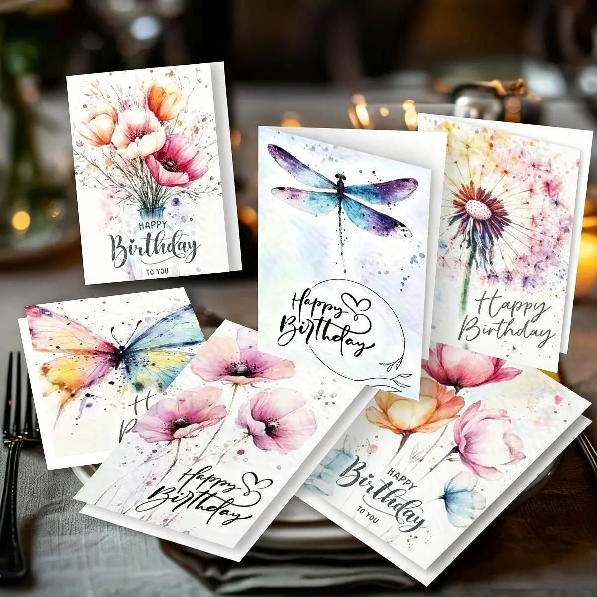 6 Piece Watercolor Butterfly and Flower Birthday Cards with Envelopes, Perfect Birthday Greeting Cards for All Occasions, Thank You Cards for Family Friends