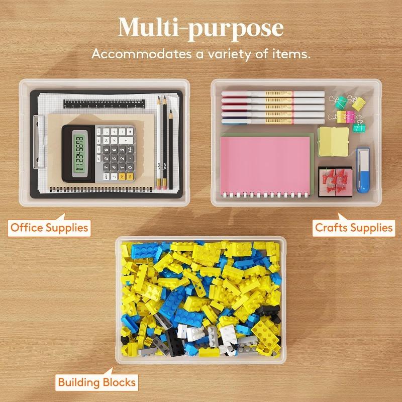4 Pack Plastic MultiPurpose Storage Box with Latching Lids Clear A4 8.5 x 11 Letter Size Paper Storage Storage Containers for Board Game Craft Document Magazine Art Supplies