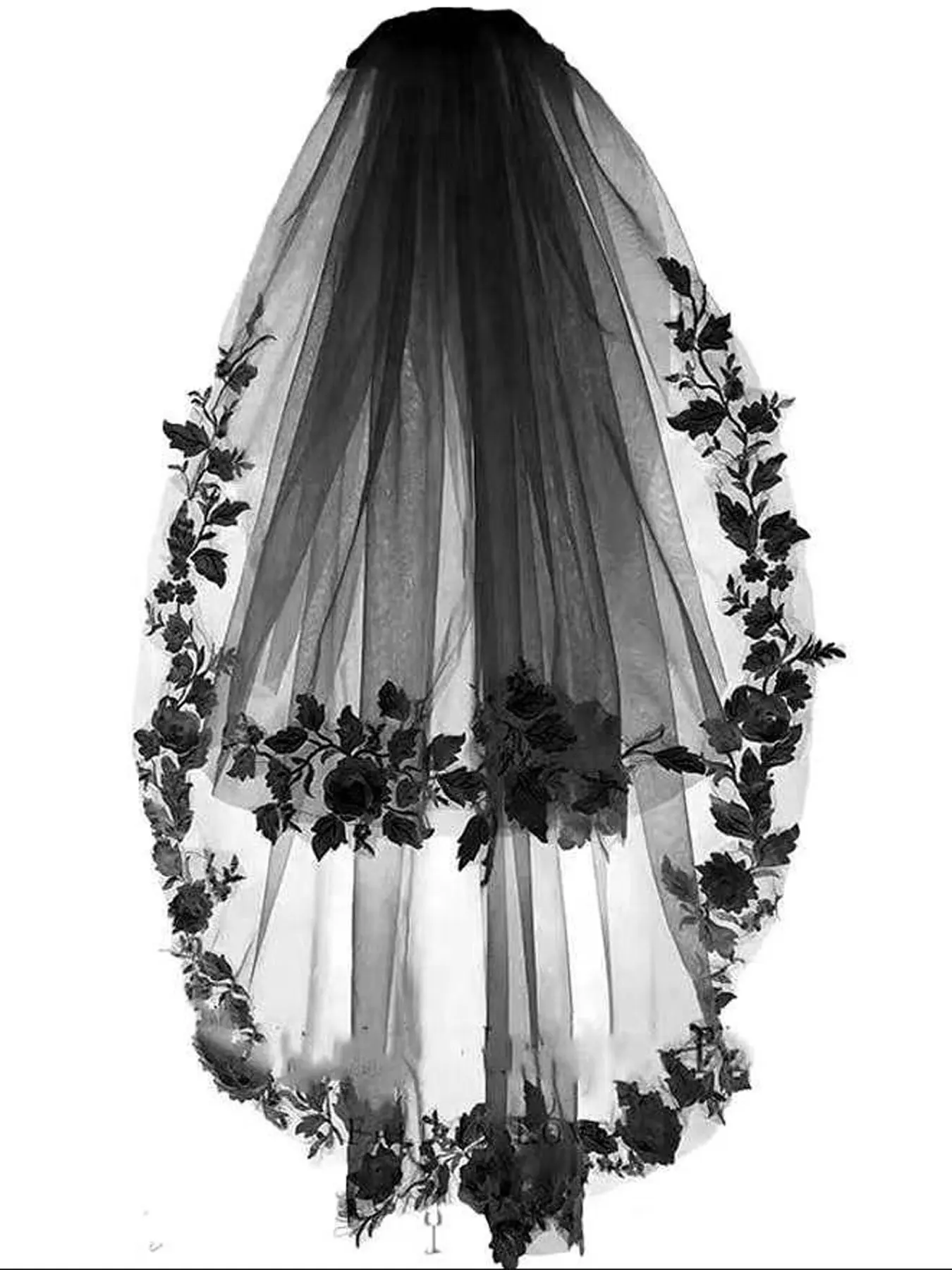 Multicolor Rose Flower Veil, Champagne Gold Four Colors Teardrop Outline Bride Headpiece, Comb Fixed Layered Short Veil, Gothic Wedding, Solo Party, Vintage Runaway Hair Accessory
