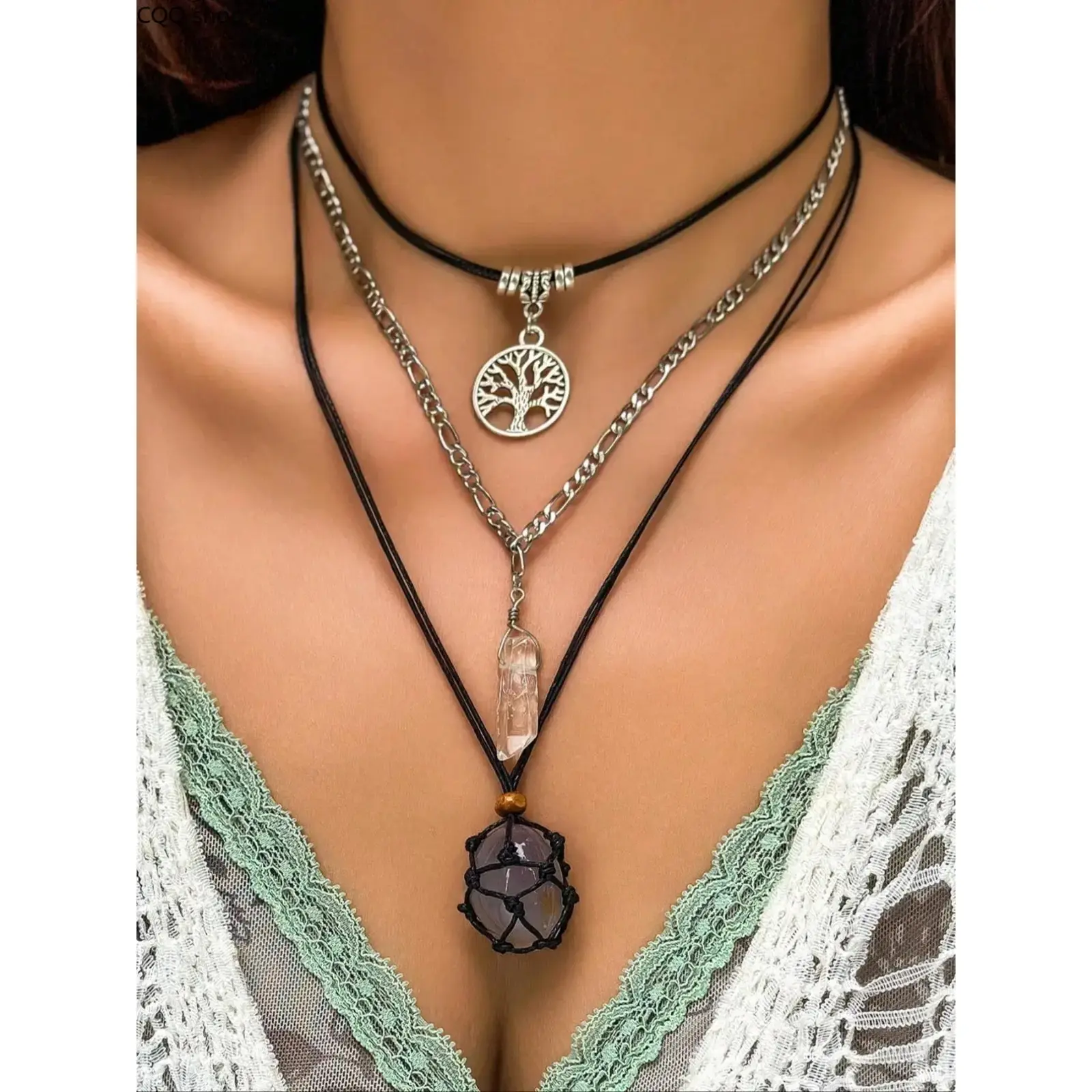 Women's Vintage Bohemian Style Artificial Crystal Decor Pendant Necklace without Box, 3pcs Exquisite Pendant Necklace, Fashionable Jewelry for Women, Trendy Charm Necklace, Chic Accessory, Ideal Gift