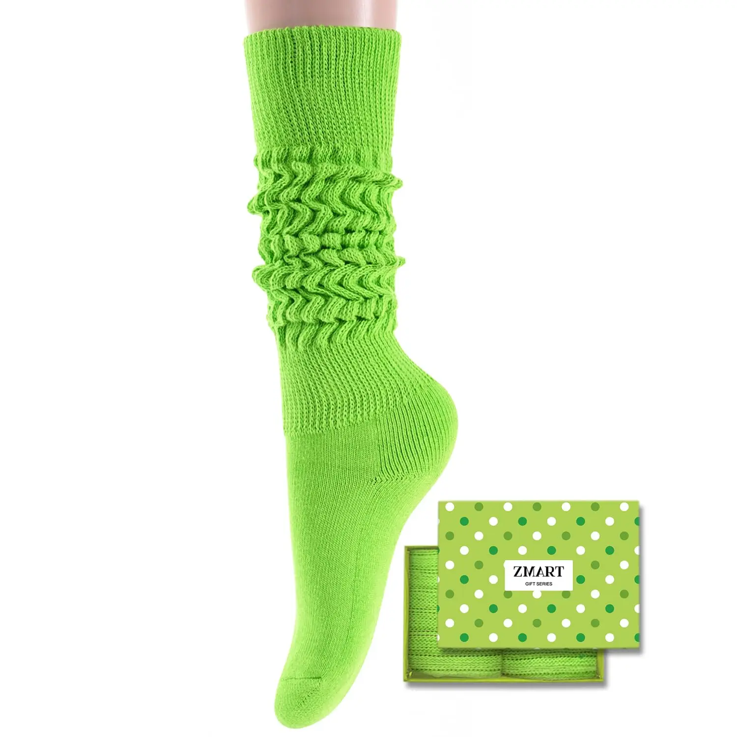 Zmart Slouch Socks Scrunch Socks Tube Socks Women, 80s 90s Socks, Grass Green 80s Gift 90s Gift, Gifts for Her