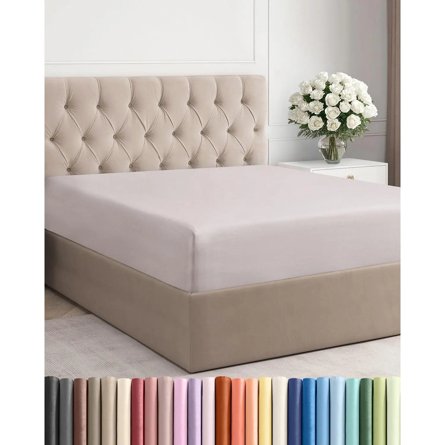 Queen Fitted Bed Sheet - Bottom Single Fitted Sheet Only - Soft Hotel Luxury Bedding w/ 8-16 Inch Deep Pockets - Breathable, Cooling & Wrinkle Free - Easy-Care, Fade and Shrink Resistant - Light Grey