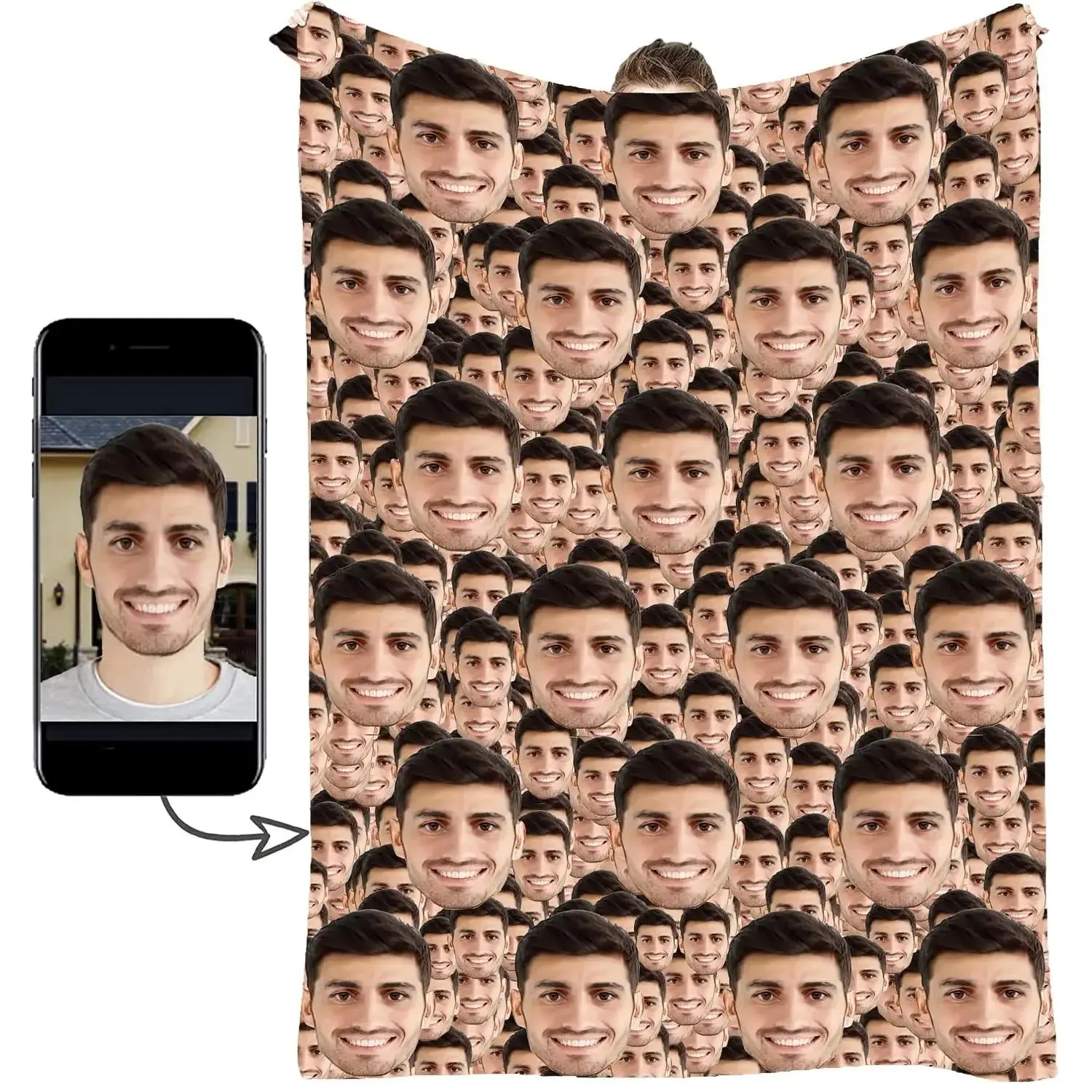 BARLEY ONE Click "Shop Chat", Send Photos, Custom Photo Face Blanket, Personalized Faces All Over Blanket,Funny Face Blanket Super Soft Plush Blanket for Couch, Bed, Sofa Warm and Cozy for All Seasons Gift for Valentine Spouse, Gag Gift