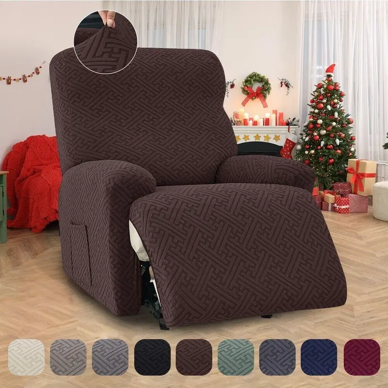 Elastic Recliner Sofa Cover - Polyester Blend Breathable Comfy Stretch Universal Sofa Protector, Waterproof Couch Cover, Washable Wrinkle-Resistant Pet-Friendly Slipcover with Pocket, Adjustable Multifit for Living Rooms (1 & Multi-Seater)