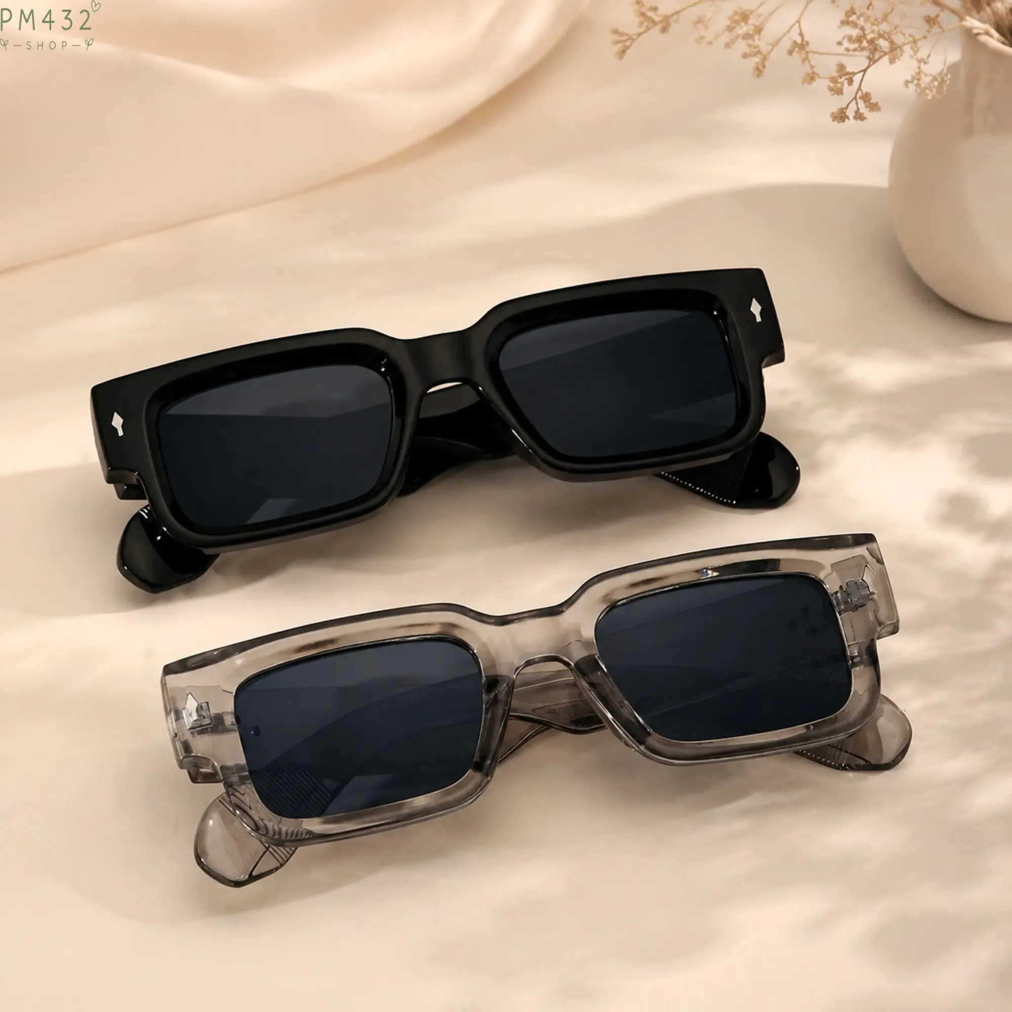 2-Pack Retro Square Sunglasses for Men & Women – Black & Transparent Frames, UV400 Protection, Y2K Trendy Style for Summer Beach, Travel & Streetwear