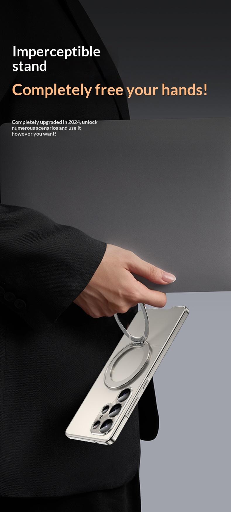 Suitable for Samsung Galaxy S25 Ultra Metal Frame Phone Case with Built-in 360-degree Rotating Stand Lens Metal Protection, PC Back Panel + Metal Frame for Galaxy S24Ultra Phone Case