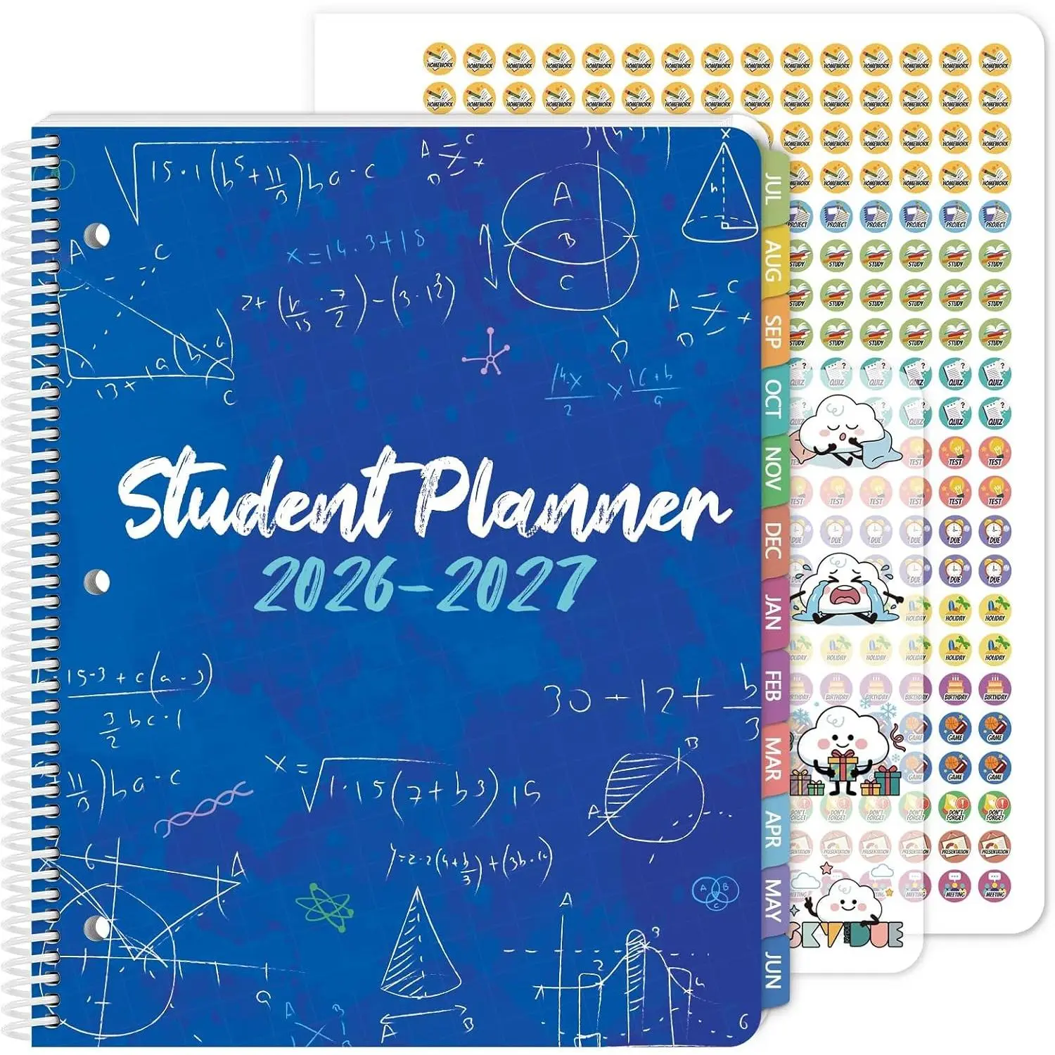 Student Planner 2026-2027 with 3-Hole Punch – Middle School Academic Monthly & Weekly Planner, Spiral Bound, Tabbed Months, Study Reference Pages, Pocket & Stickers Included, Blue