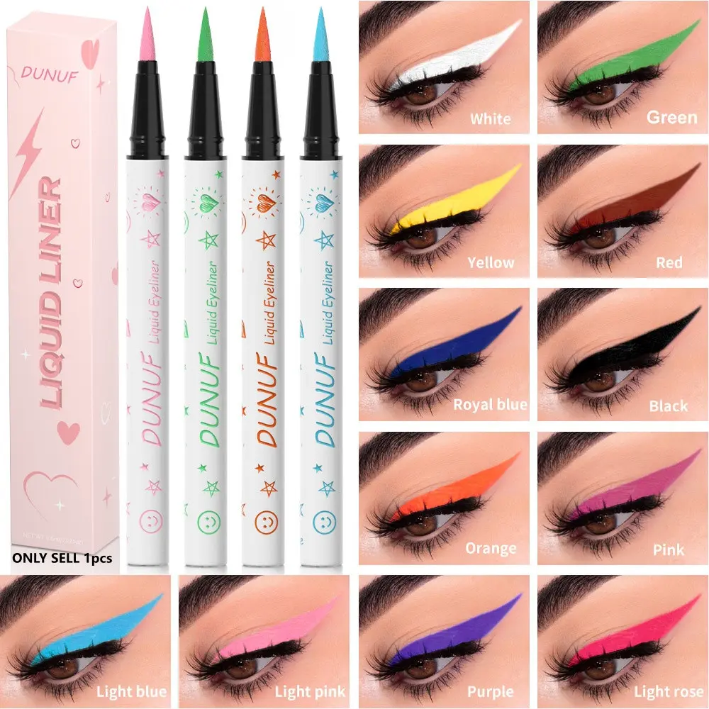 1Pc, UNUF Colorful Liquid Eyeliner Pen, 12 Vibrant Shades Available, Fine Flexible Brush Tip, Smooth Ink Flow, For Daily Festival Creative Eye Makeup, ViralColoredEyeliner, FestivalEyeCosmetics, MultiColorEyeMakeup, TrendyPartyMakeup, Eye Makeup Product