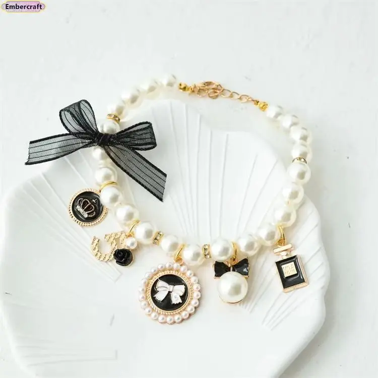 Designer Handmade Faux Pearl Pet Necklace - Nylon Adjustable Collar for Small/Medium/Large Dogs, Lightweight Secure Closure, Comfortable Wear for Special Occasions, Thoughtful Gift Photo Prop