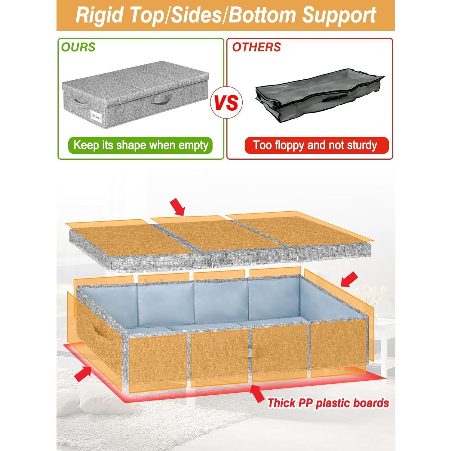 Under Bed Storage With , 2 Pack Large Underbed Storage Containers Clothes W/ 3 Handles, Foldable Low Profile Stackable Drawer Organizer Bins Box for Blanket Shoe Bedroom, 31.1*15.7*6inch