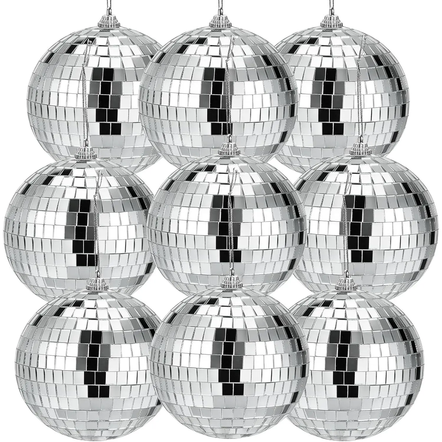 9 Pack Mirror Disco Ball, 4 Inch Small Mirror Ball Ornaments   Disco Balls with Attached String for Reflect Light, Party Favor,  Bands Decorations, Stage Props, Christmas