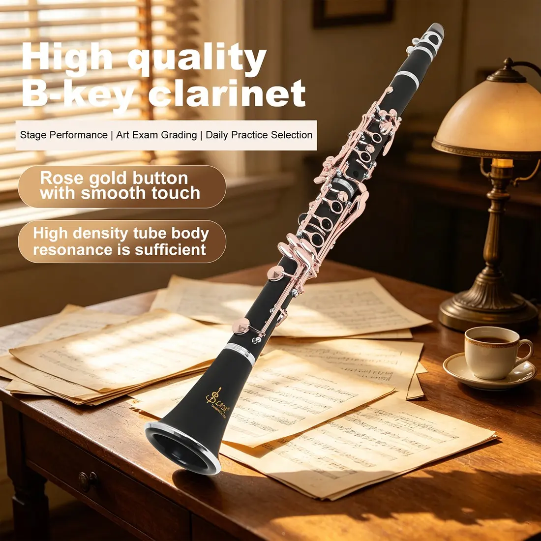 Slade Ldc820 Beginner-Friendly Clarinet, 17-Key Abs Body, Rose Keys, Includes Custom Bag, Lightweight, Ideal for Kids and Concerts