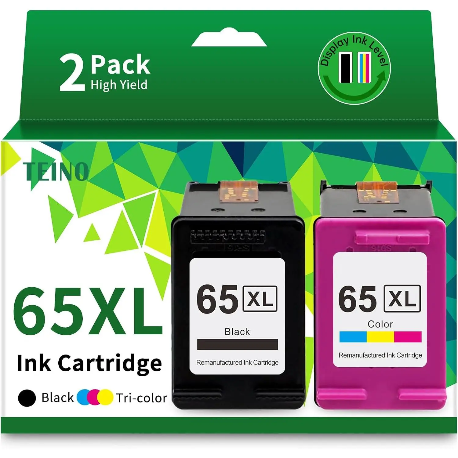 Remanufactured Ink   for  65 65XL 65 XL use with  Envy 5055 5052 5058 DeskJet 3755 2655 3752 3720 3722 3723 3758 2652 2622 2624 Printer (Black Tri-Color, Combo Pack)