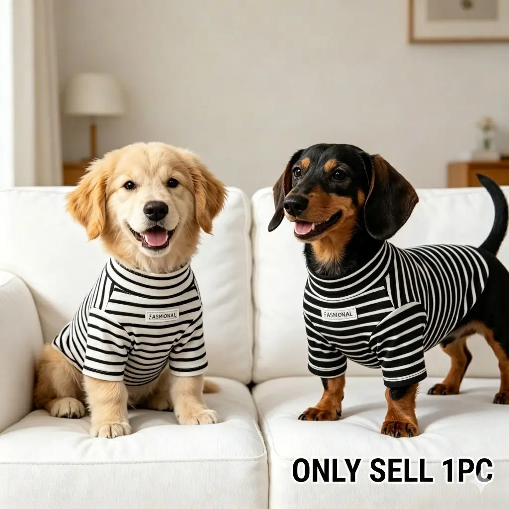 Cute Striped Pet T-Shirt, High Elastic Soft Anti-Shedding & Anti-Hair Trapping Casual Puppy Clothes for All Breeds Cats and Dogs