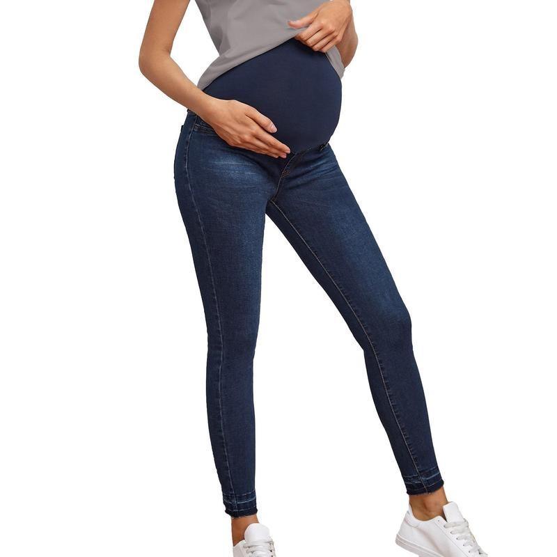 Maternity High Waist Belly Support Denim Pants Fashion Slim Fit Stretch Spring Autumn Maternity Wear
