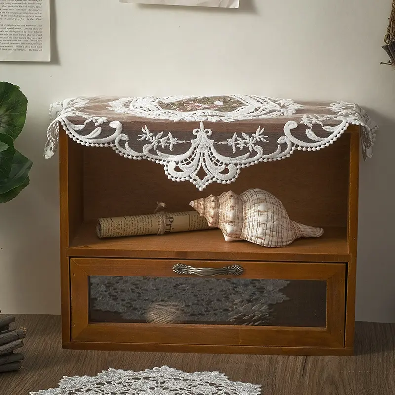 Round Vintage Lace Doily Mat, Hollow Floral Embroidered Decorative Placemat, Elegant Table Cover For Home Decor, Still Life Shooting, Coffee Table And Cabinet Styling