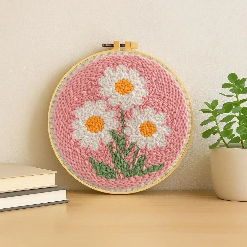 Flower Punch Kits,Daisy Punch Kits for Beginners,DIY Punch Embroidery Art & Craft kit for Adults with Video Tutorial Flower Punch Kits,Daisy Punch Kits for Beginners,DIY Punch Embroidery Art & Craft kit for Adults with Video Tutorial