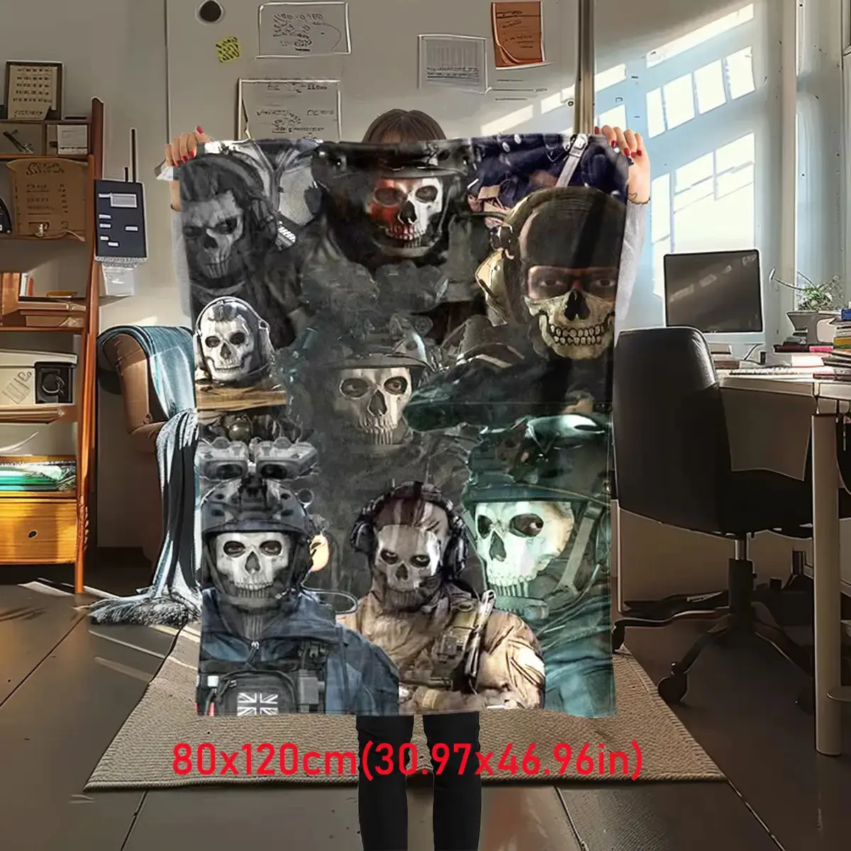 Call Of Duty Ghost Operators Flannel Blanket COD Skull Soldier Photo Collage Throw Blanket Dark Tactical Background Sofa Bed Blanket Gift For FPS Game Fans
