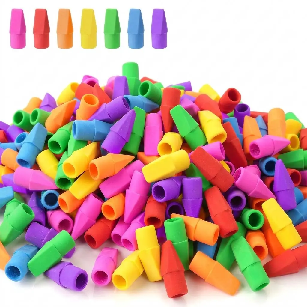 120 Pcs Erasers Set, Cap-Style Top Eraser Heads, 7 Color Mixed, Latex-Free, Non-Staining, Bulk Quantity, Essential for Classroom, Back-To-School, Teacher Supplies, Party Gifts