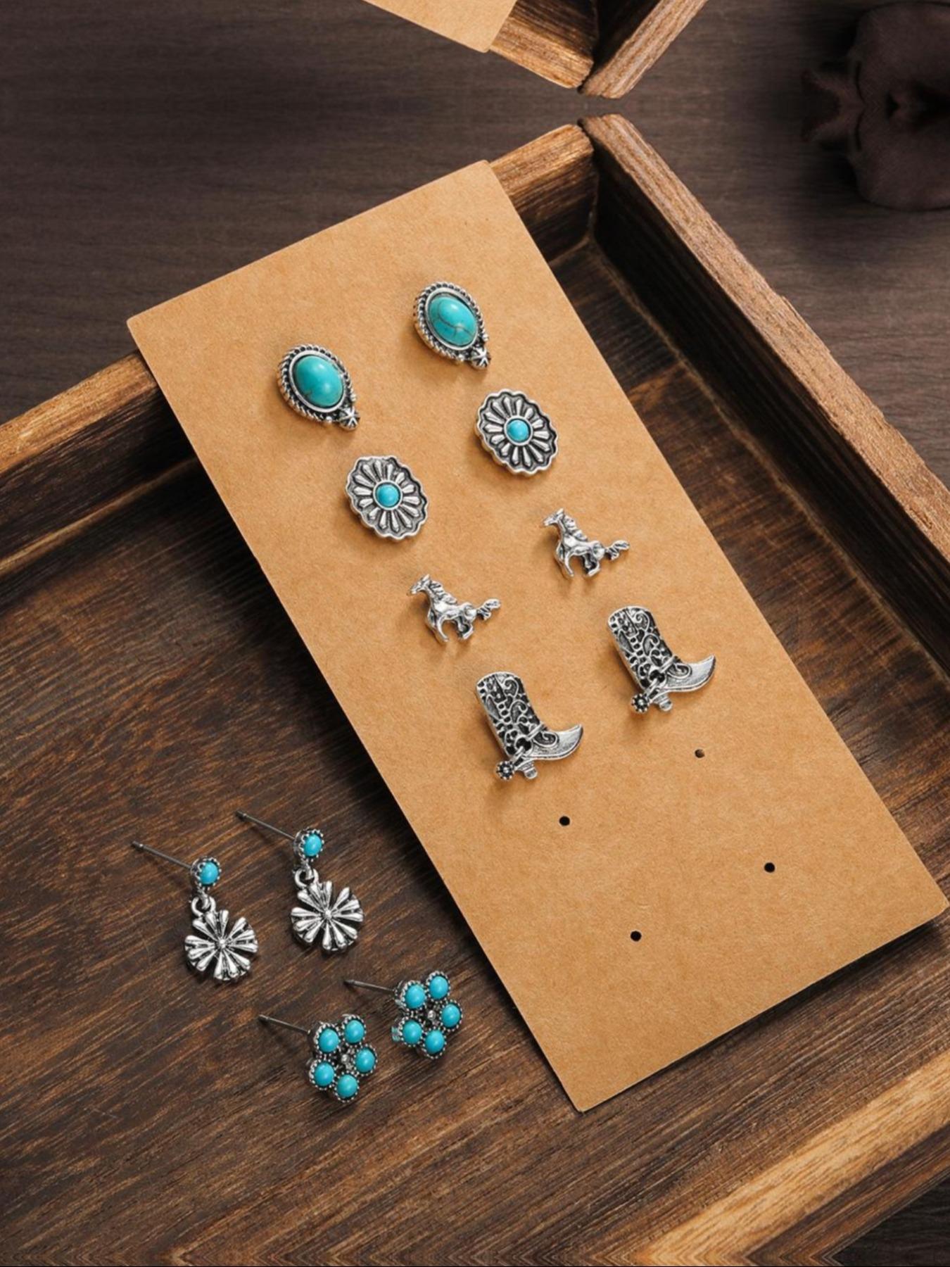 Vintage Turquoise Decorated Stud Earrings Set, 30 Pairs Fashion Jewelry for Party, Daily Decor, Trendy All-match & Exquisite Jewelry for Birthday Gift