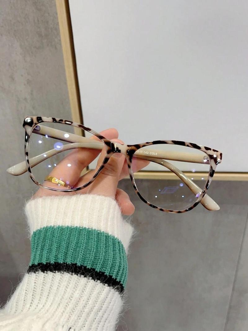 Women's Fashion Leopard Pattern Cat Eye Frame Eyeglasses, Casual Trendy Anti-blue Light Eyeglasses for Everyday Use, Fashion Accessories for Outdoor Activities