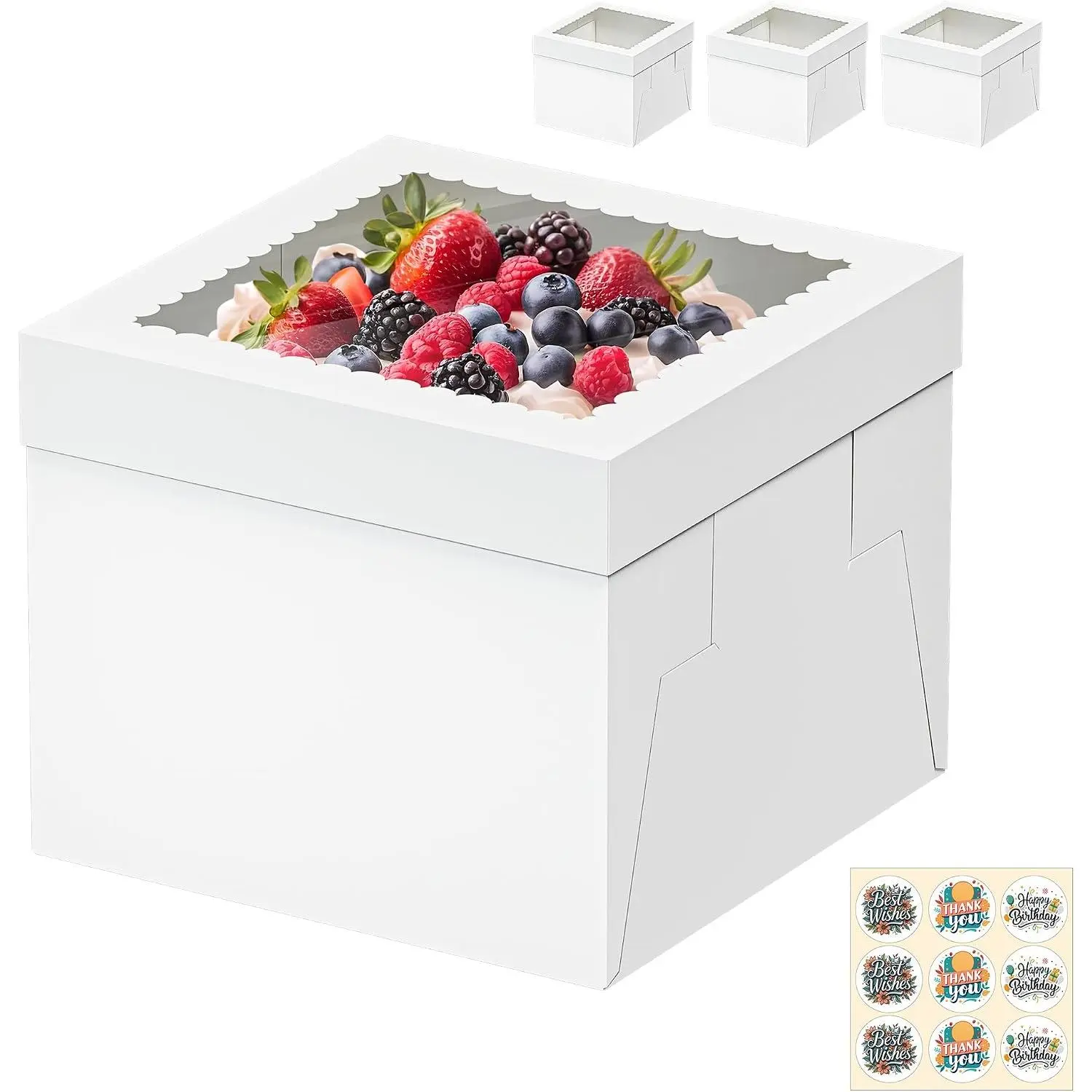 3 Pack Cake Boxes, 12x12x8 Inches Tall Cakes Box, White Cake Boxes with large Window, Square Bakery Box, Disposable Cakes Transport Containers, for Cake Cookie Dessert Pastry, Birthday Party, Weddings
