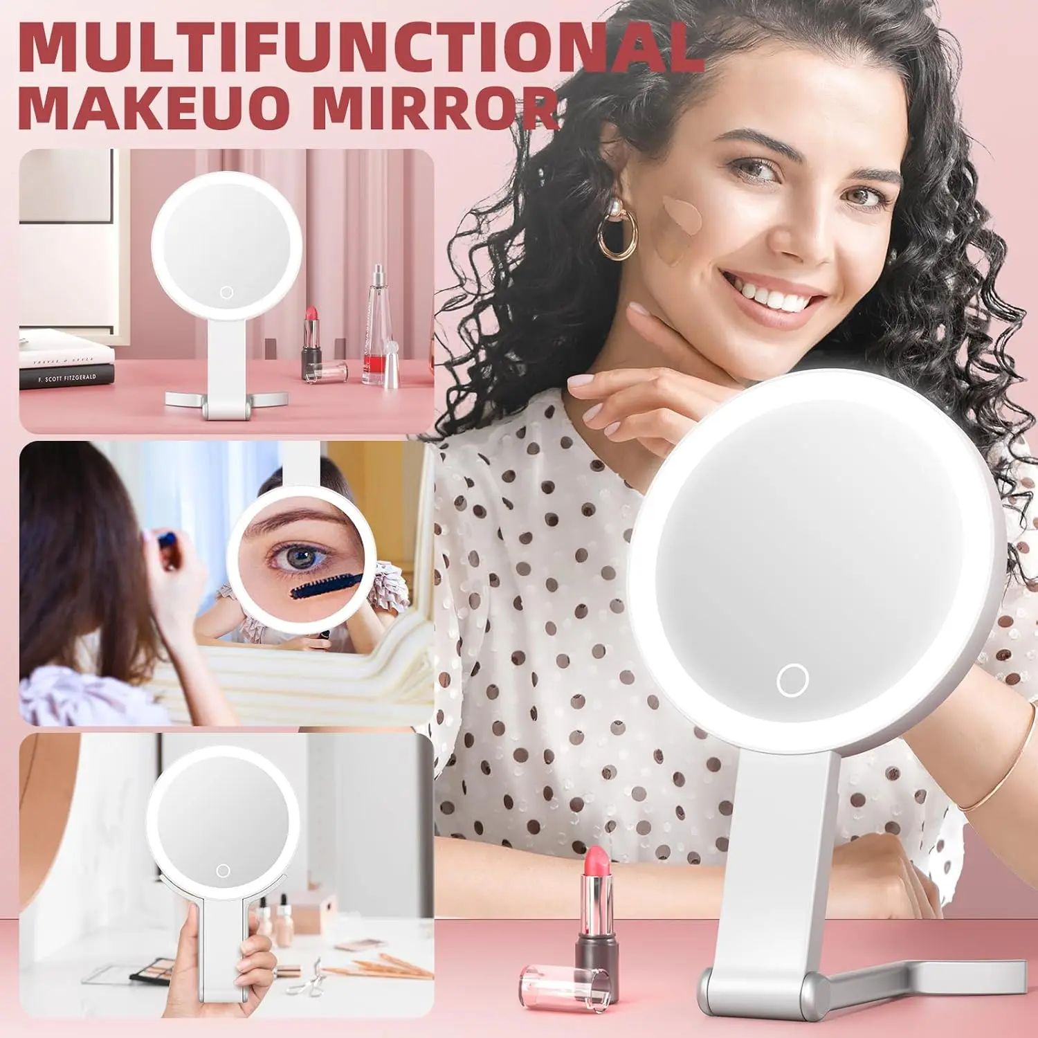 Professional Dual-Sided Makeup Mirror with LED Light, 1x/30x Magnification, Adjustable Lighting, Portable Foldable for Travel, Bathroom, Skincare, Lighted Mirror