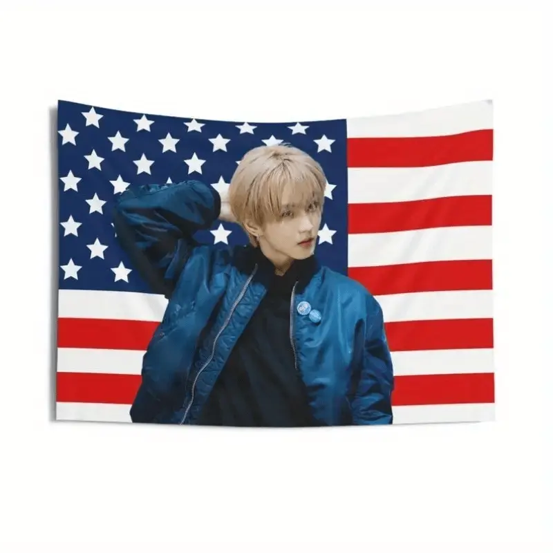 1pc Jungwon Blue Jacket American Flag, Enha Concert Banner Perfect for Fans Birthdays And Concerts with Free Installation Package
