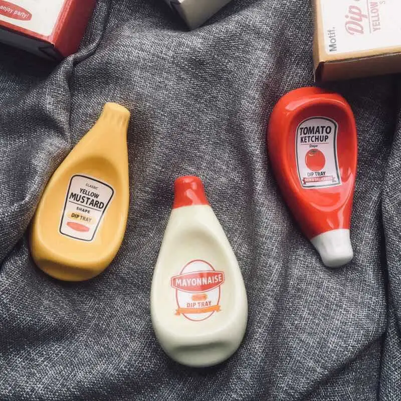 Creative Ceramic Condiment Holder - Ketchup Bottle Sauce Dish, Cute Dipping Bowl for Soy Sauce, Mustard, Salad Dressing, Snacks, Microwave & Dishwasher Safe, Reusable Mini Kitchen Decor for Sushi, Family Dinner, Party Table, Microwave Safe