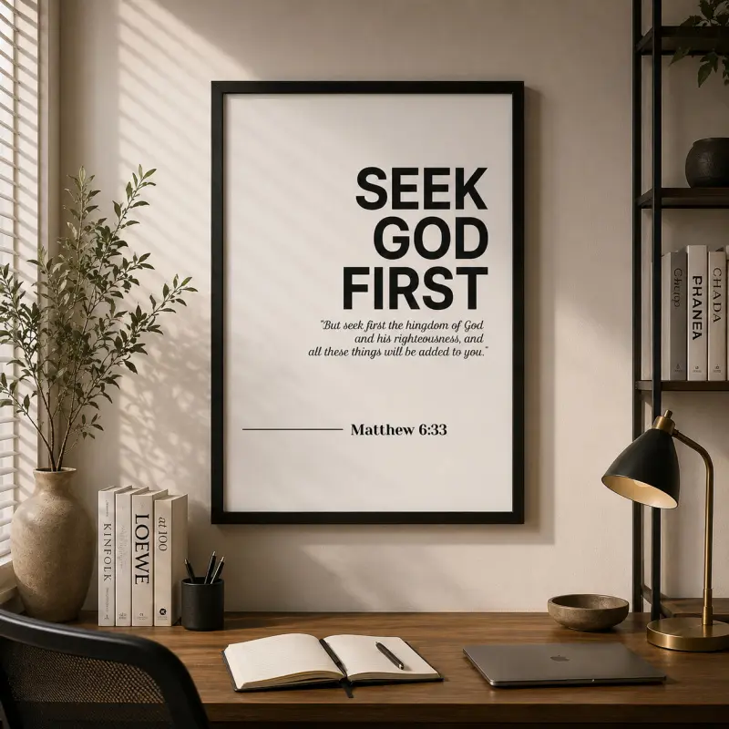 Matthew 6:33 Scripture Text Unframed Bible Verse Poster, Religious Pine Wood Print, Seek God First Christian Home Decor, Faith-Based Gift, Fast Delivery