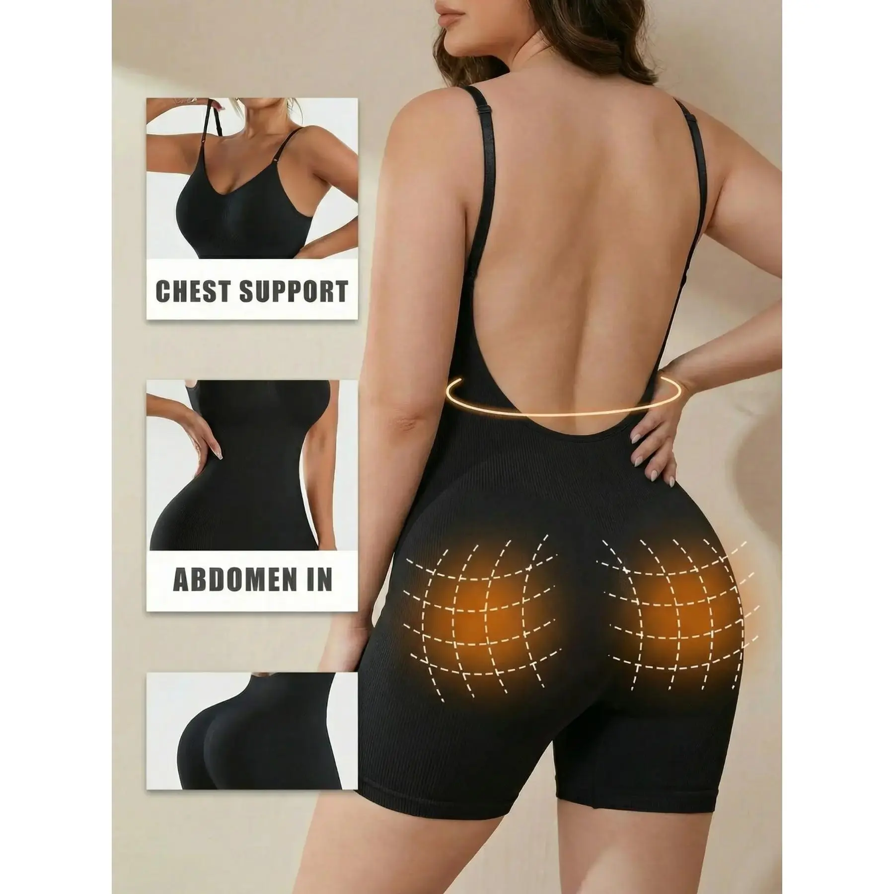 Seamless Backless Shapewear Bodysuit - Soft Tummy Control Smooth Underwear, No-Show Low Back Body Shaper for Women, Light Compression Faja for Daily & Dress Wear