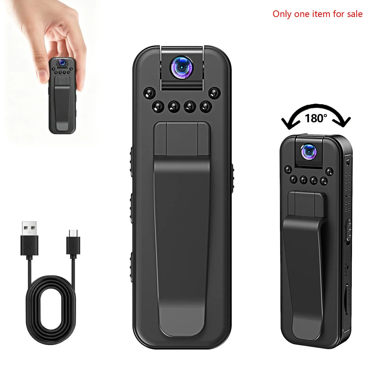 Hidden Body Camera HD Mini Body Cam with Night Vision Wearable Camcorder with 180° Rotatable Lens and Sturdy Clips Small Video Recorder for Security, Indoor, Outdoor