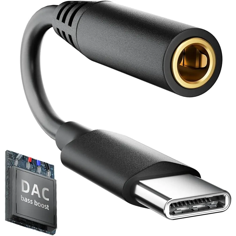 USB C to 3.5mm Foldable Headphone Aux Adapter - Synthetic, Heavy Bass, Noise Isolation - for iPhone 16/15 Pro Max/16 Plus, Galaxy S23 Ultra/S24, iPad Mini 6, Android Devices - Electronic Accessory with Manufacturer Warranty, Manufacturer Warrenty