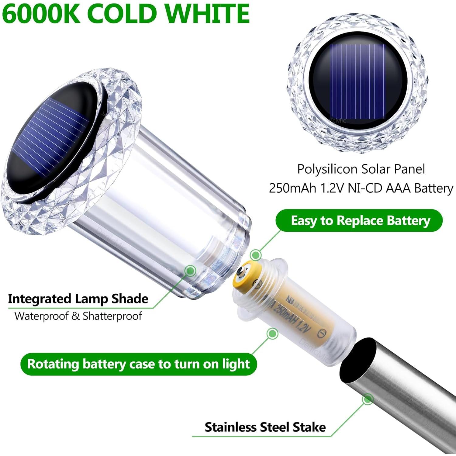 Solar Lights Outdoor Pathway Lights 6000K LED   Lamp  Stainless Steel Stake for Yard Garden Landscape Path Walkway Driveway Patio Lawn (Cold White 10Pack)