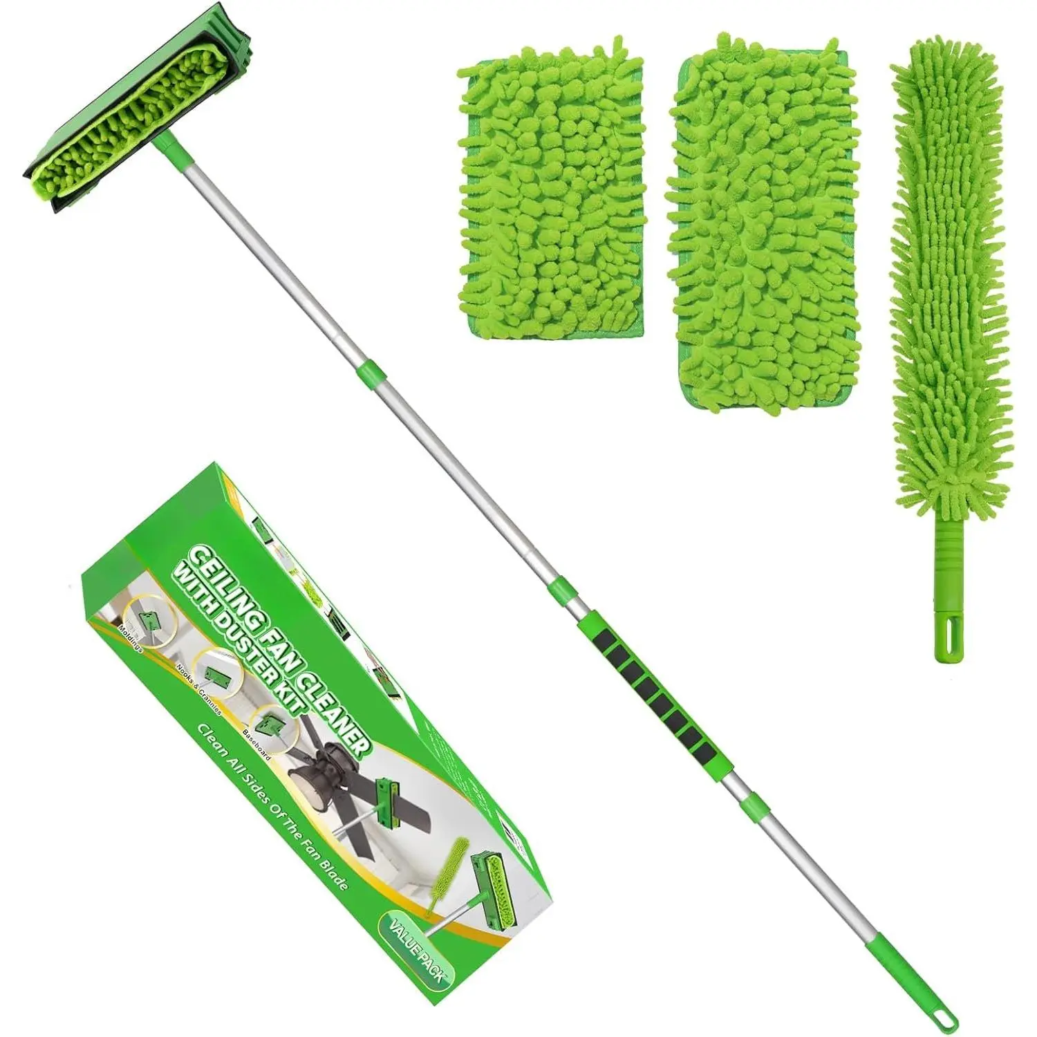 Ceiling Fan Cleaner Duster with 6 Ft/72'' Extension Pole High Ceiling Fan  Cleaning Tool Microfiber Duster  Pads for Cleaning Ceiling Fan, Baseboard, Blind, Cobweb, Molding