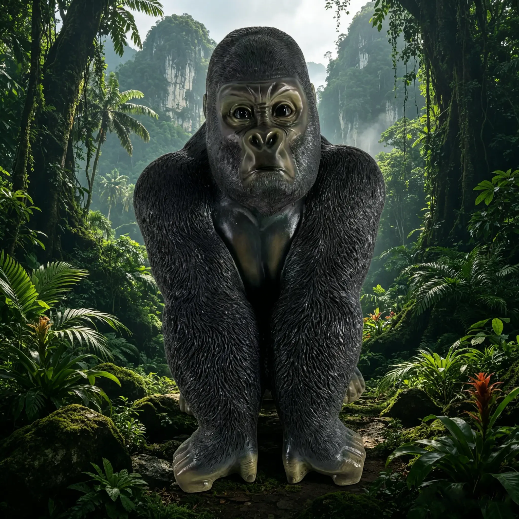ARCH Realistic Gorilla Statue 26.38in Tall Resin Silverback Figurine Heavy Duty Outdoor Garden Sculpture Wildlife Decor Art Deco Patio Backyard Yard Art Man Cave Animal Statue Black, Black Color Options, Resin Material, Art Deco Style