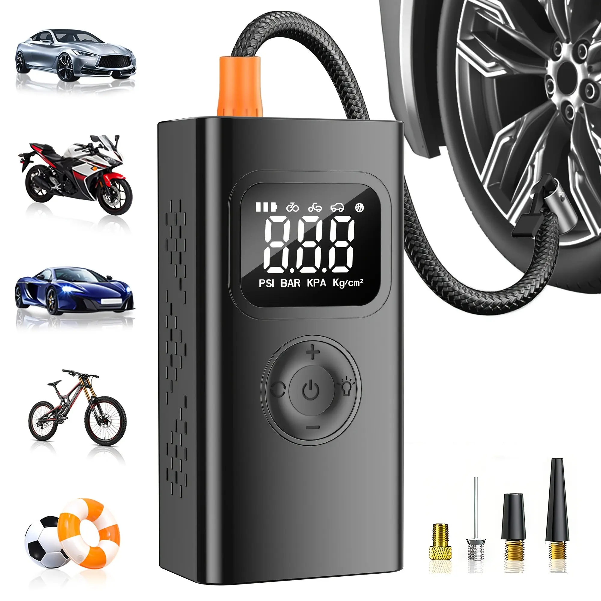 Portable Car Air Compressor, Wireless Tire Inflator, 150 Psi Smart Pump, Auto Shut Off, LED Light, for Cars, Bikes, Balls