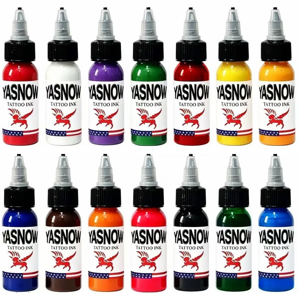 Professional Tattoo Inks Set, 14 Vibrant Colors, 30ML/1oz Per Bottle, High-Pigment, Vegan & Sterile, for Artists & Beginners