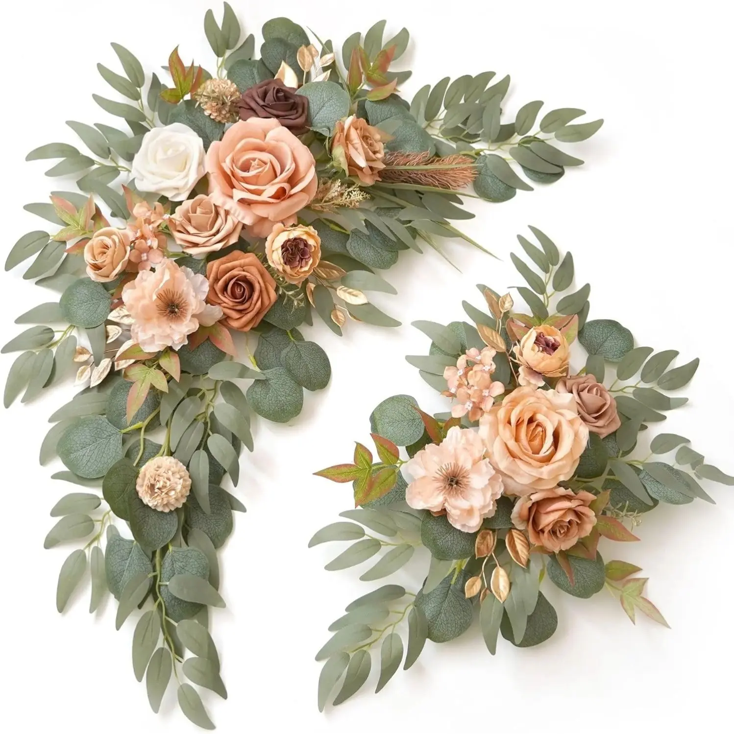2-Pack Wedding Sign Artificial Flower Hanging Decoration for Ceremony Party Reception Entrance Floral Decoration Wall Easel Stand Wedding Poster Welcome Sign Decorations and Ornaments (Terracotta Color)