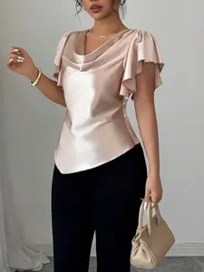 Elegant Casual Summer Sexy Cap Sleeve Asymmetrical Hem T-Shirt, Fitted Women's Fashion Top, Comfortable and Stylish, Chic, Perfect for Daily Wear