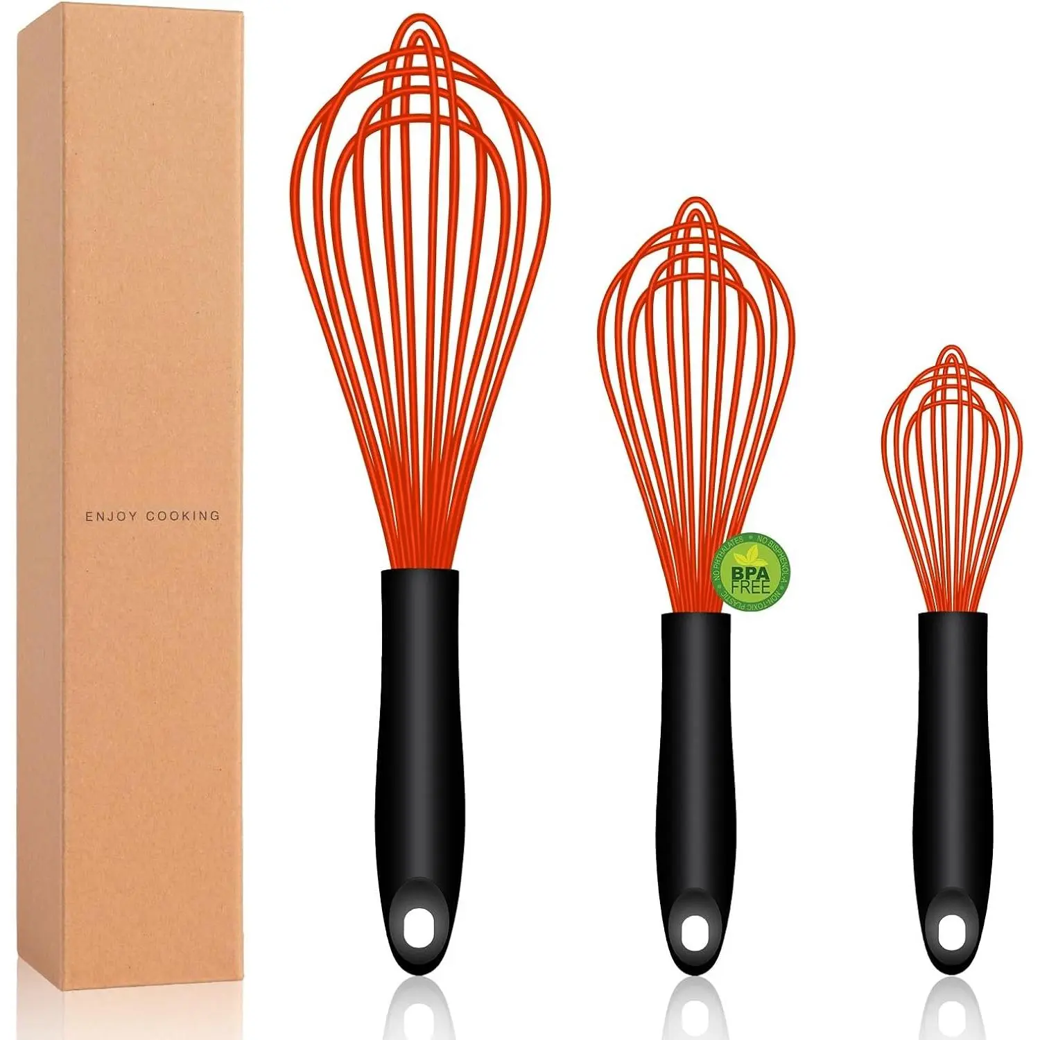 Red  Whisk Set of 3, 8/10/12 Inch, Dishwasher Safe | Sealed  Handles, Non-Scratch -Coated Wires, Nonstick-Safe, Durable Stainless Steel Cores, Easy To Clean