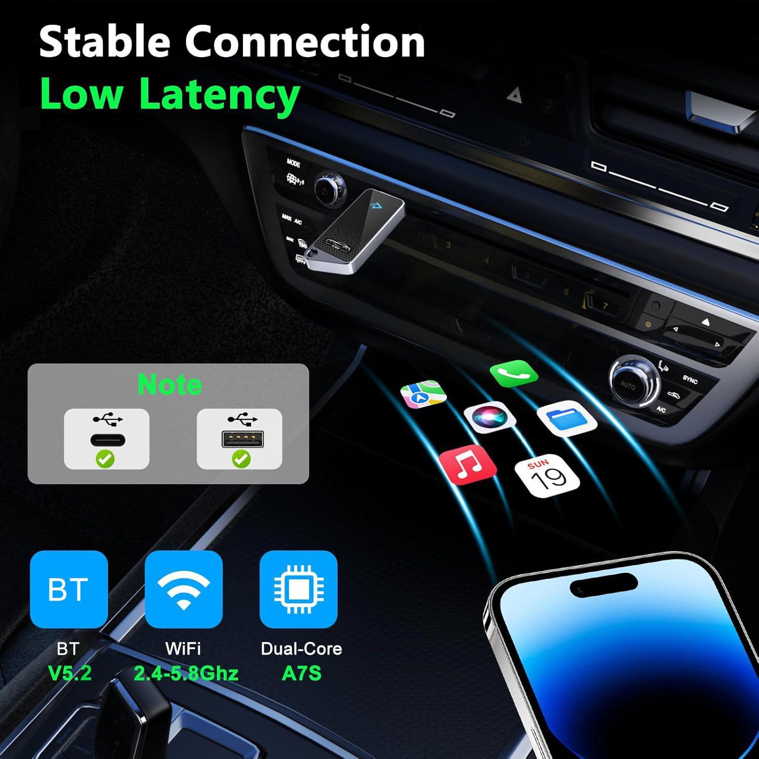 Wireless Car Screen Adapter, 1 Count Plug & Play Car Screen Adapter, Compatible with iPhone & Android