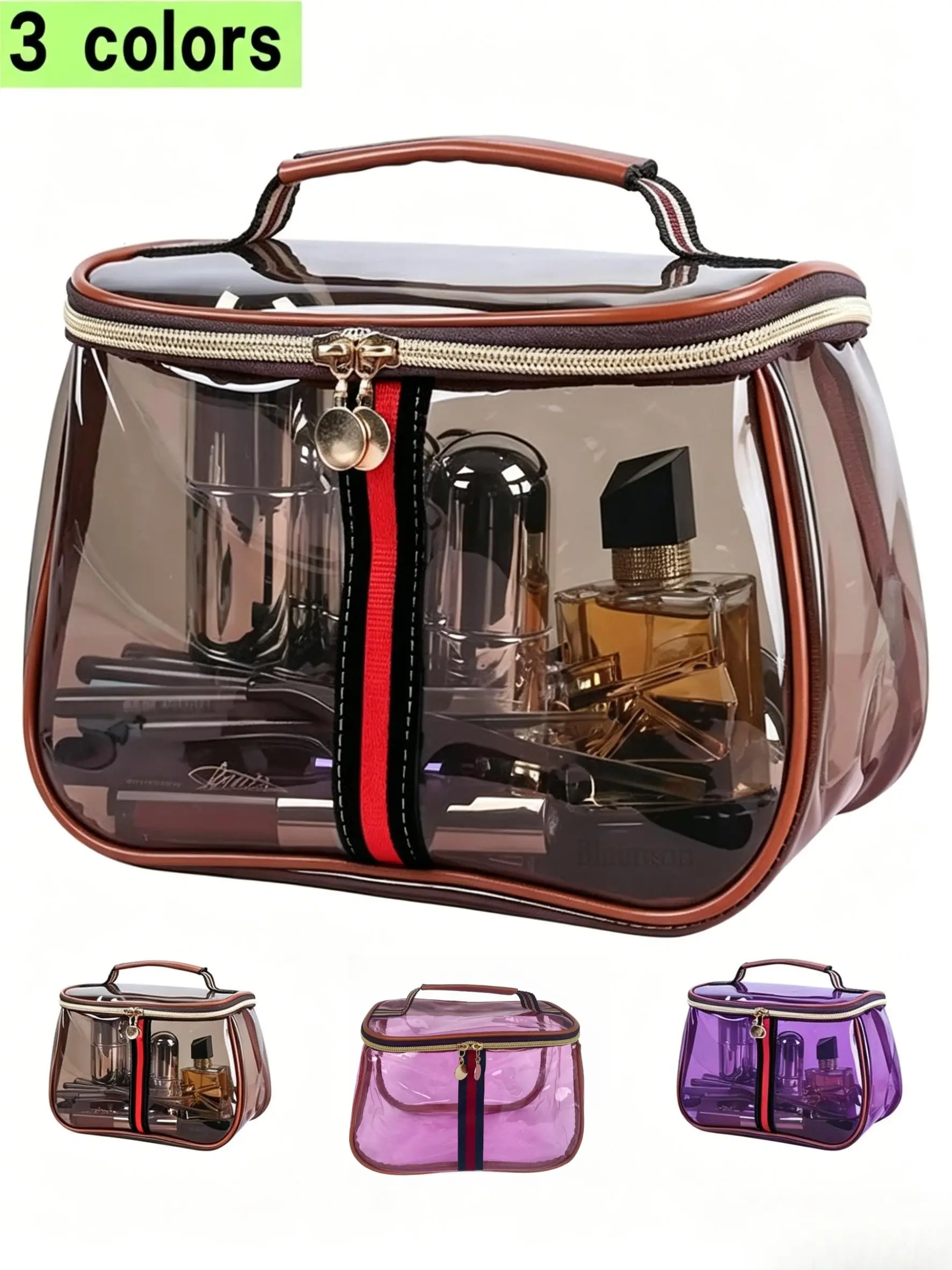 Retro Style Cosmetic Bag, Transparent Toiletry Pouch, Makeup Storage Pouch, Zipper Closure, Waterproof, Large Capacity, Portable Travel Makeup Organizer, Travel Beauty Bag, Vintage Cosmetic Bag, Transparent Cosmetic Bags, for Women