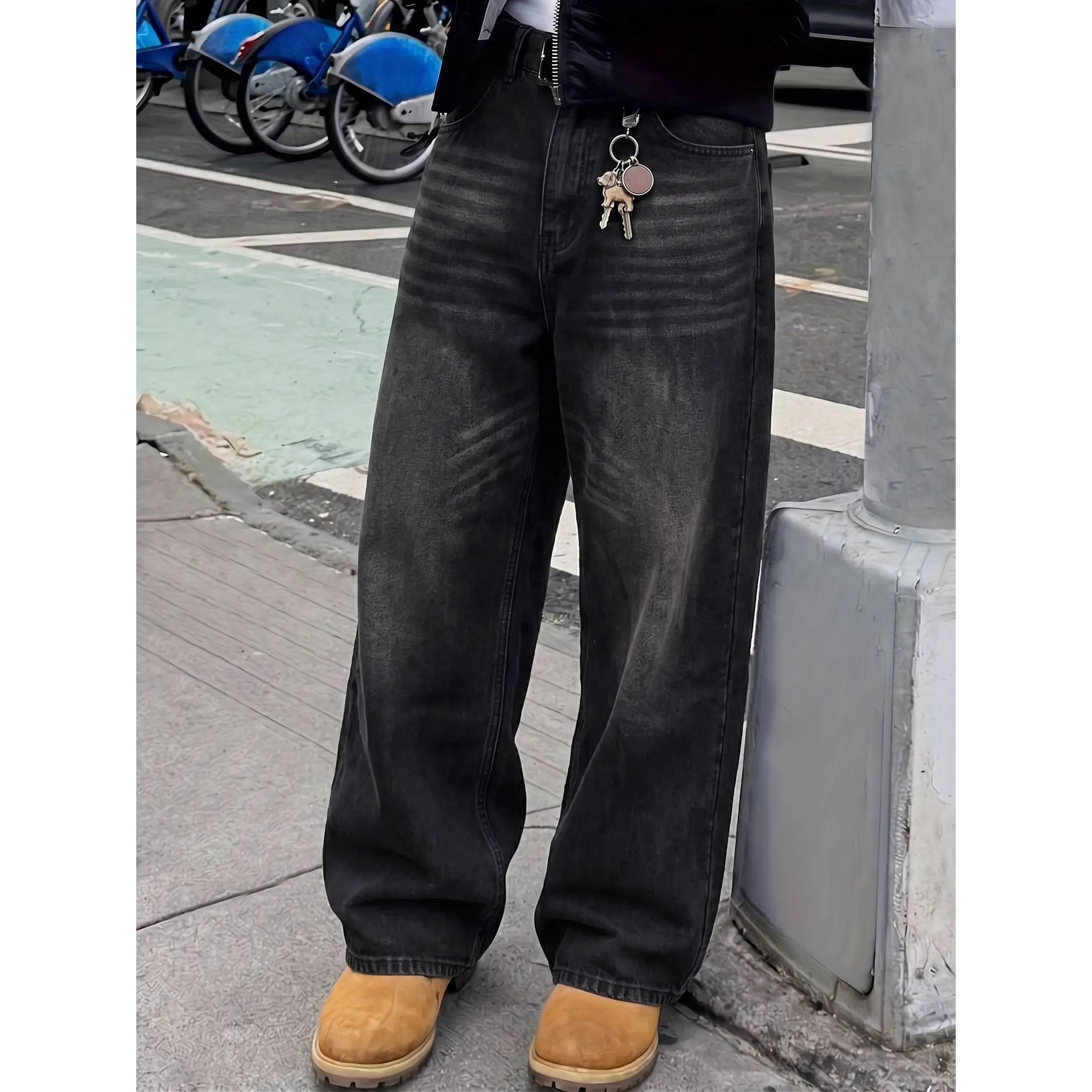 Y2K Vintage Gradient Faded Black Baggy Jeans Unisex Wide Leg Distressed Denim Streetwear Loose Casual Pants