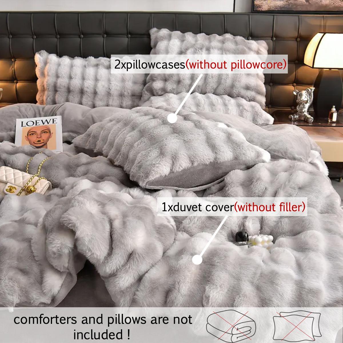 Solid Color Faux Fur Duvet Cover Set, 3 Counts/set Including 1 Duvet Cover & 1/2 Pillowcases without Filler, Room Accessories Soft Comfortable Bedding Set for Bedroom, Fuzzy Duvet Cover