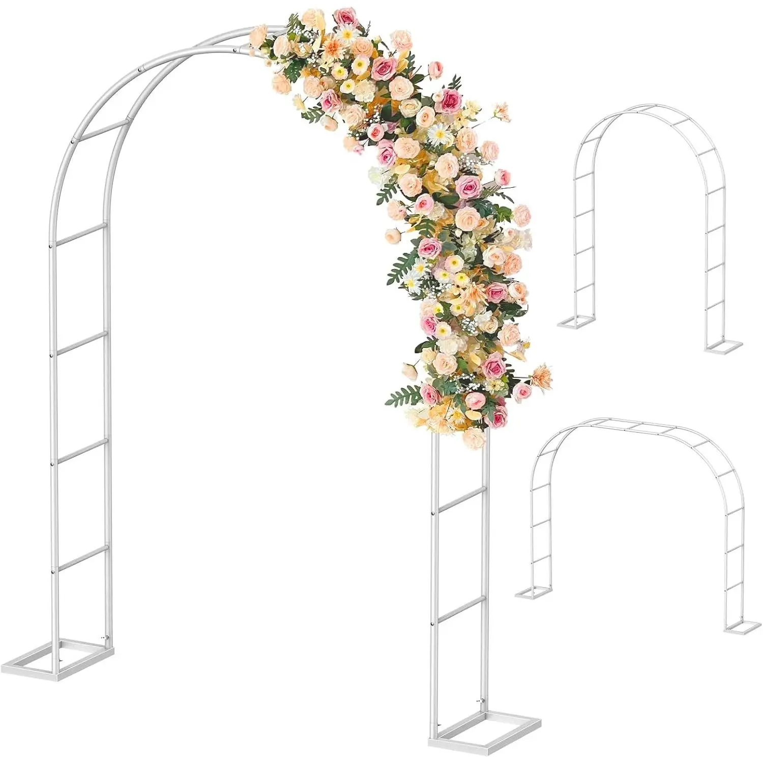 Garden Arch Trellis with Base, 5.3'W x 7.6'H or 7.9'W x 6.3'H Wedding Arch, Metal Garden Trellis for Climbing Plants Outdoor Wedding Christmas Bridal Party Decoration, White